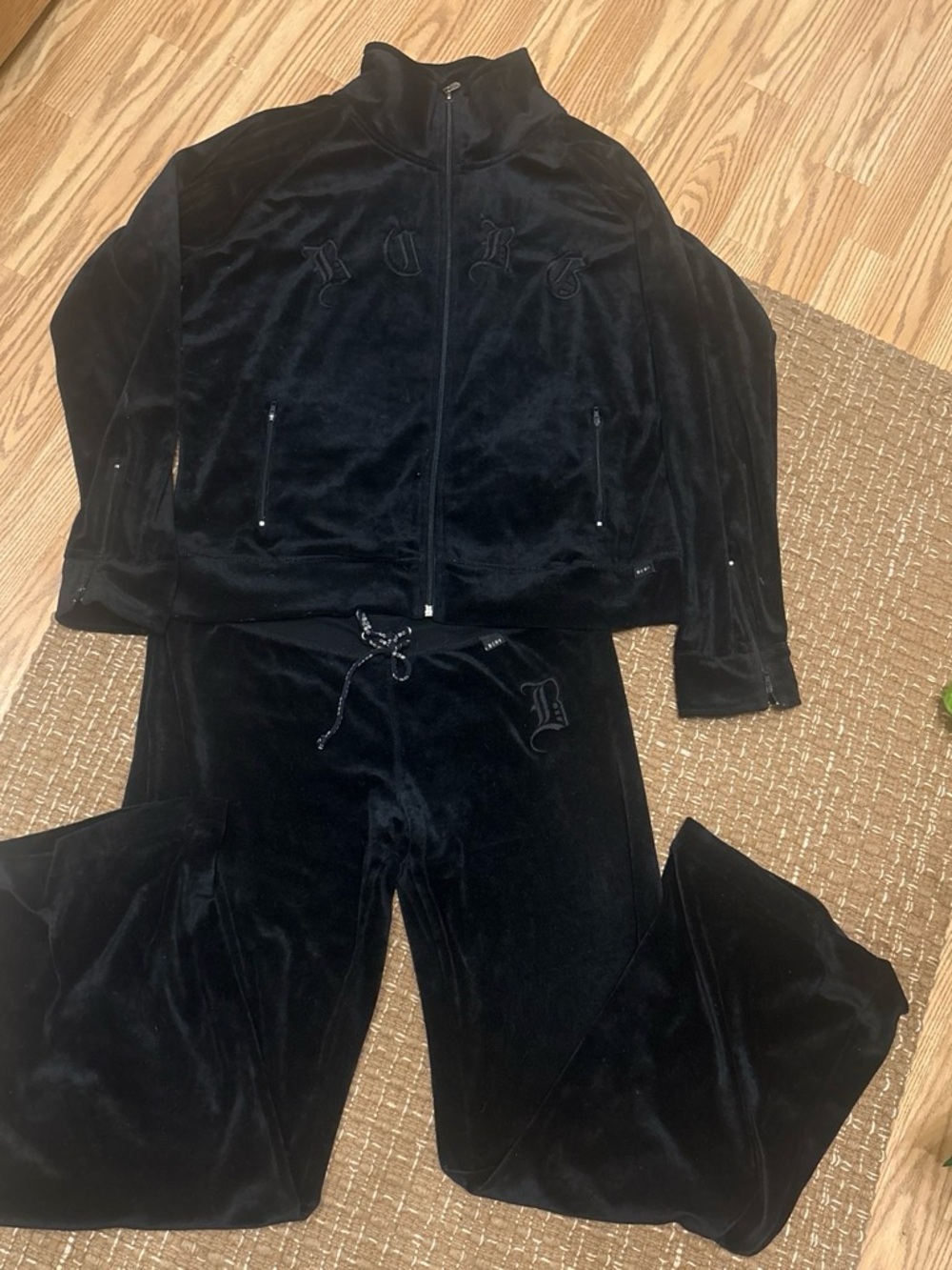 BCBGMaxAzria Black Velour Track Jacket & Drawstring Joggers